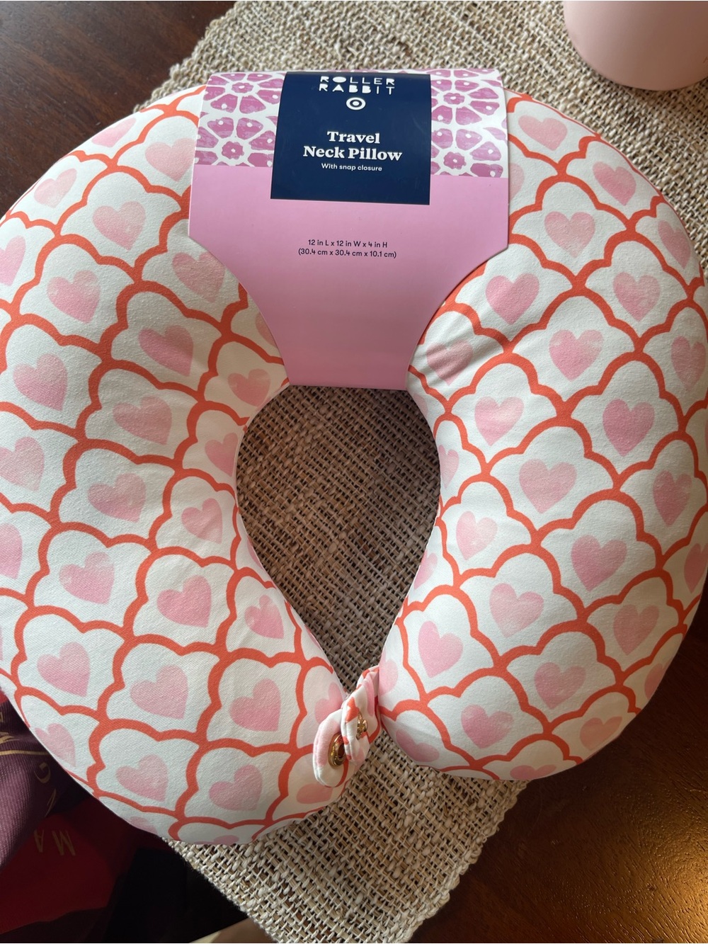 Roller Rabbit Pink and Coral Heart Travel Neck Pillow